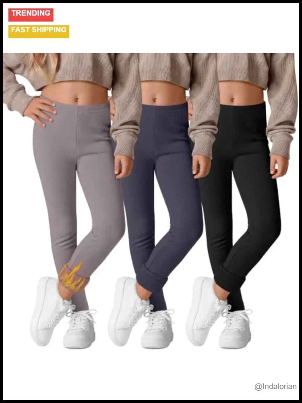 Girls Fleece Lined Leggings 3 Pack 5-14Y Cotton Blend Winter Tights